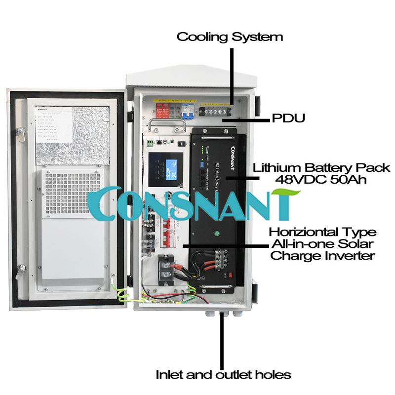 Lithium Battery IP55 Outdoor Cabinet 48V MPP With Pure Sine Wave